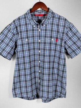 Eastern Mountain Sports EMS Plaid Button Shirt Mens Large Gray Blue